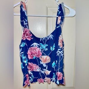 Aerospotale Summer Blue Floral Crop Soft Tank Top, M